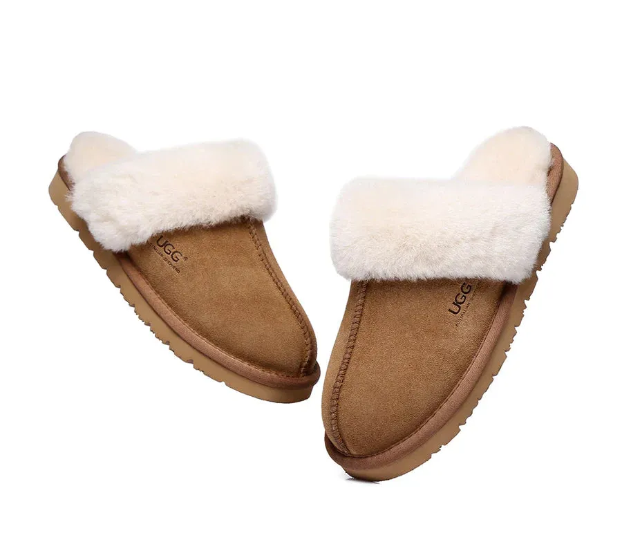 Australian Shepherd Premium Sheepskin UGG Unisex Scuff Slippers Muffin - 15564