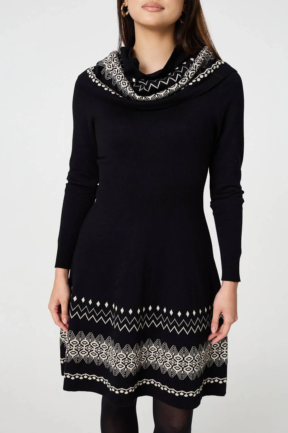 Aztec Print Removable Rollneck Knit Dress