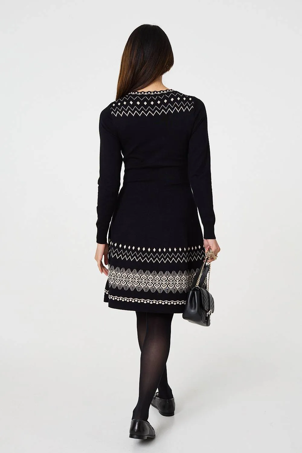 Aztec Print Removable Rollneck Knit Dress