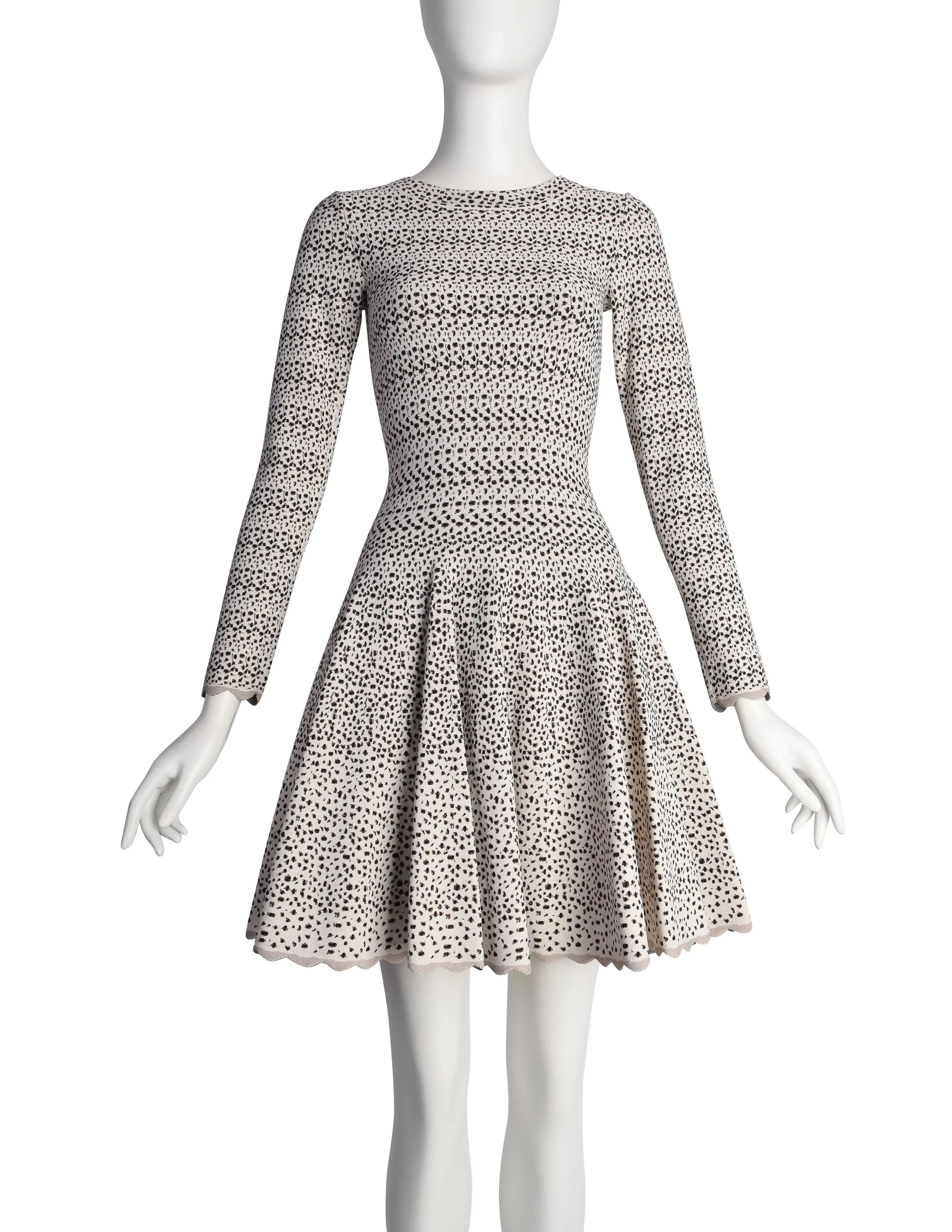 Azzedine Alaia AW 2009 White Brown Black Spotted Skater Dress