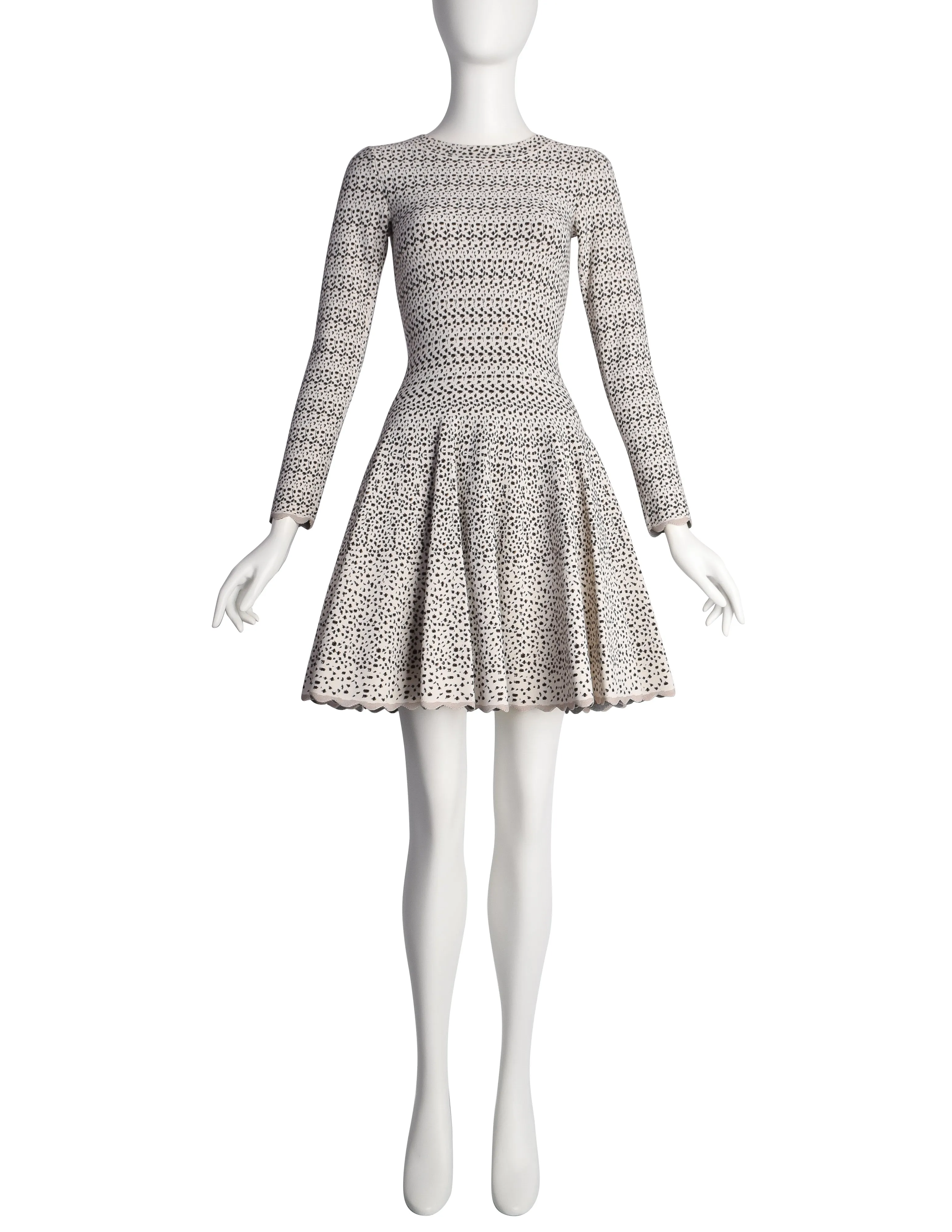 Azzedine Alaia AW 2009 White Brown Black Spotted Skater Dress