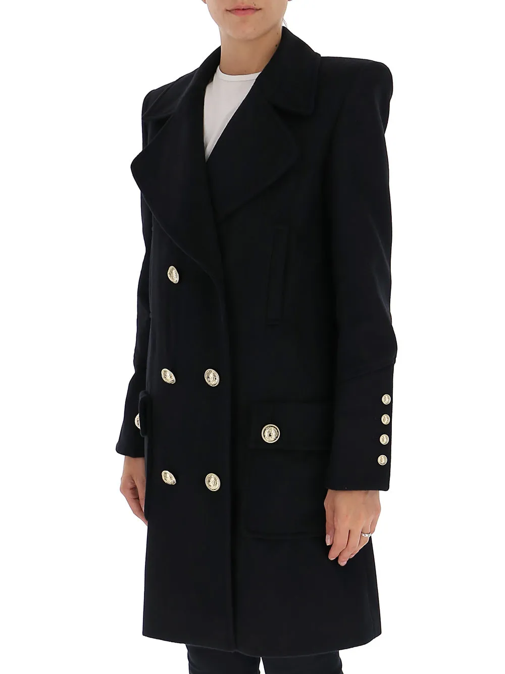 Balmain Button Detail Double Breasted Coat