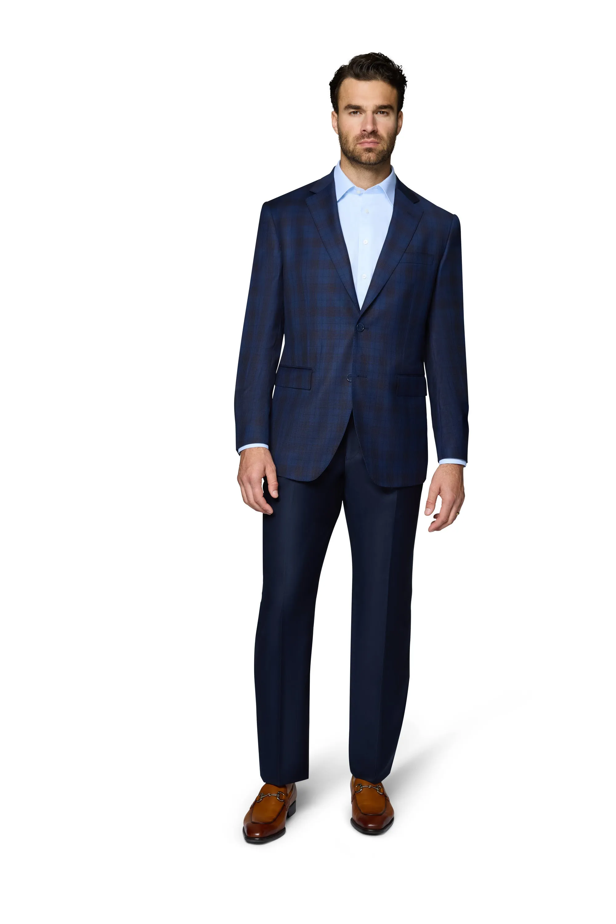 Berragamo Wool Sport Coat Modern Fit - Blue Plaid