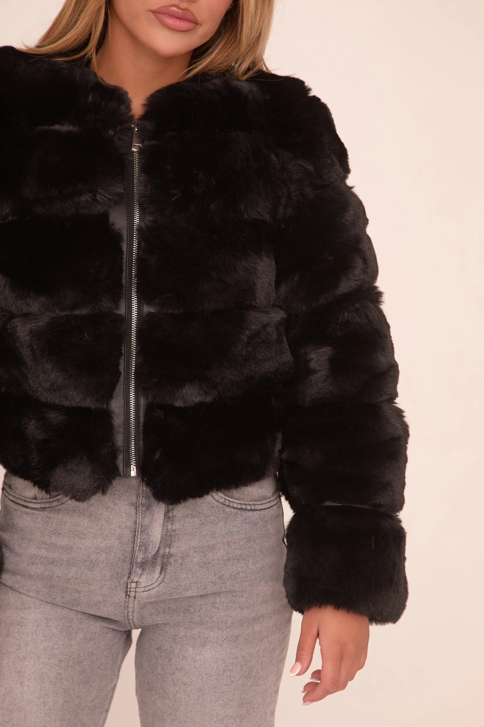 Black Faux Fur Cropped Coat - Heaven