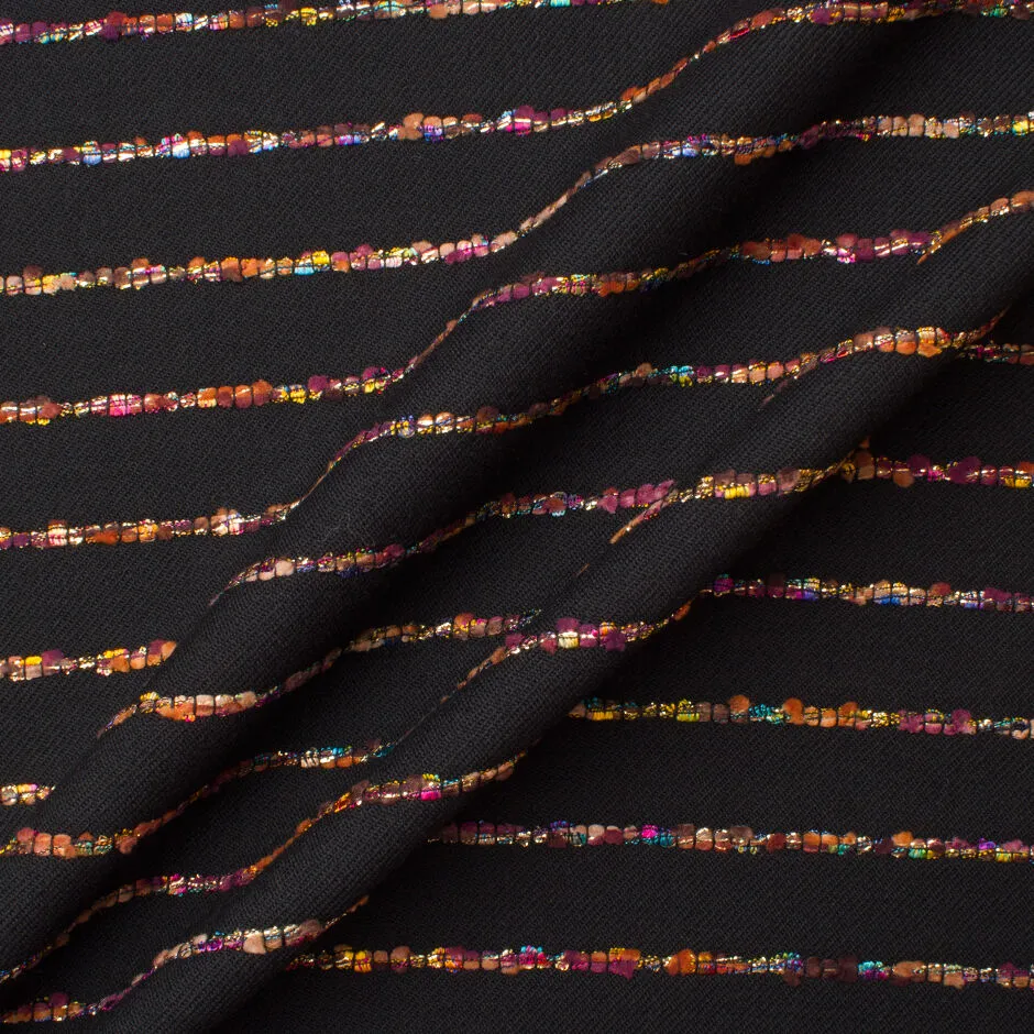 Black Pure Wool with Multi-Coloured Stripes