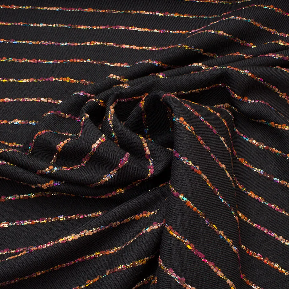 Black Pure Wool with Multi-Coloured Stripes