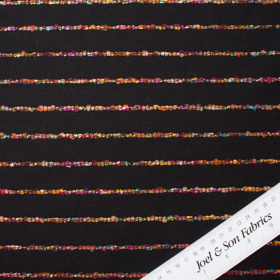 Black Pure Wool with Multi-Coloured Stripes