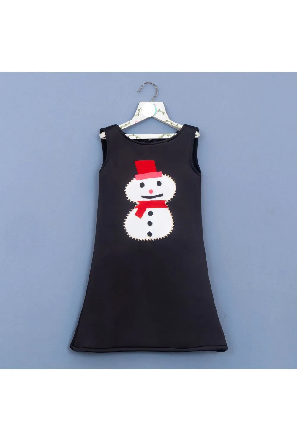 Black Snowman Detailing Neoprene Dress