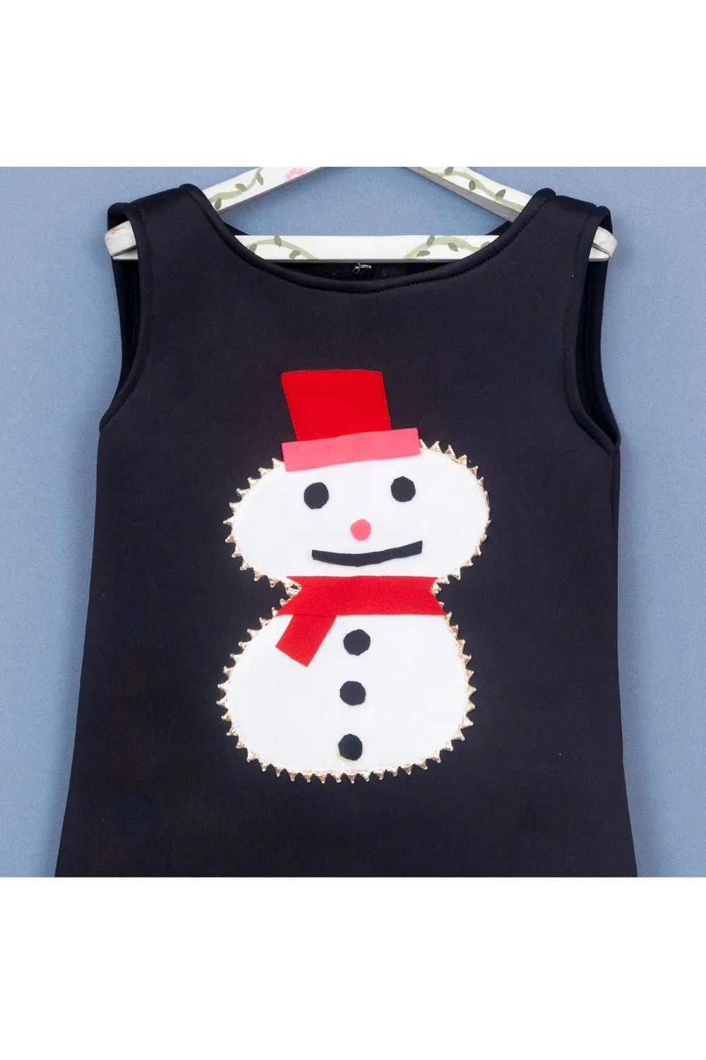 Black Snowman Detailing Neoprene Dress