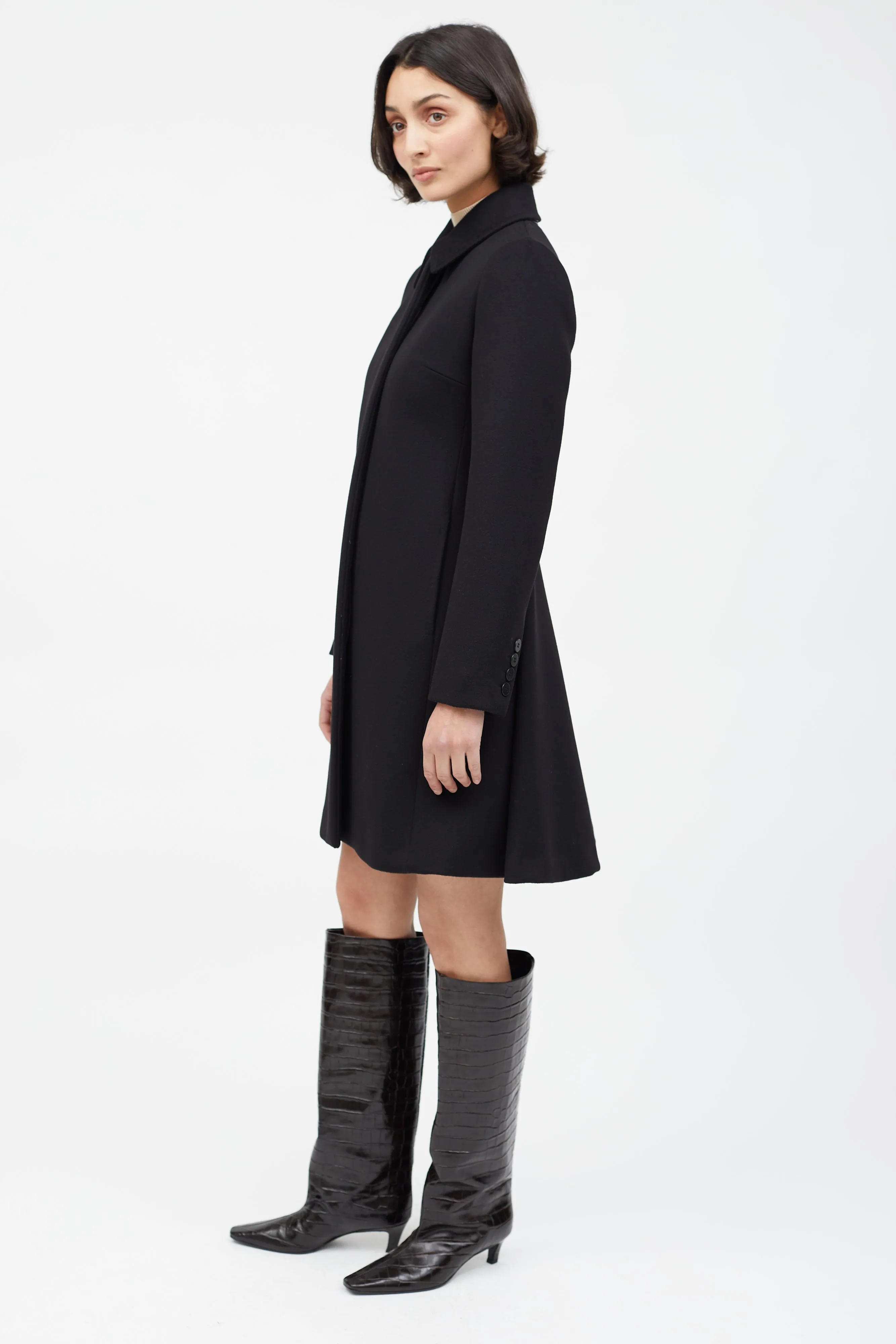 Black Wool & Cashmere A-Line Coat