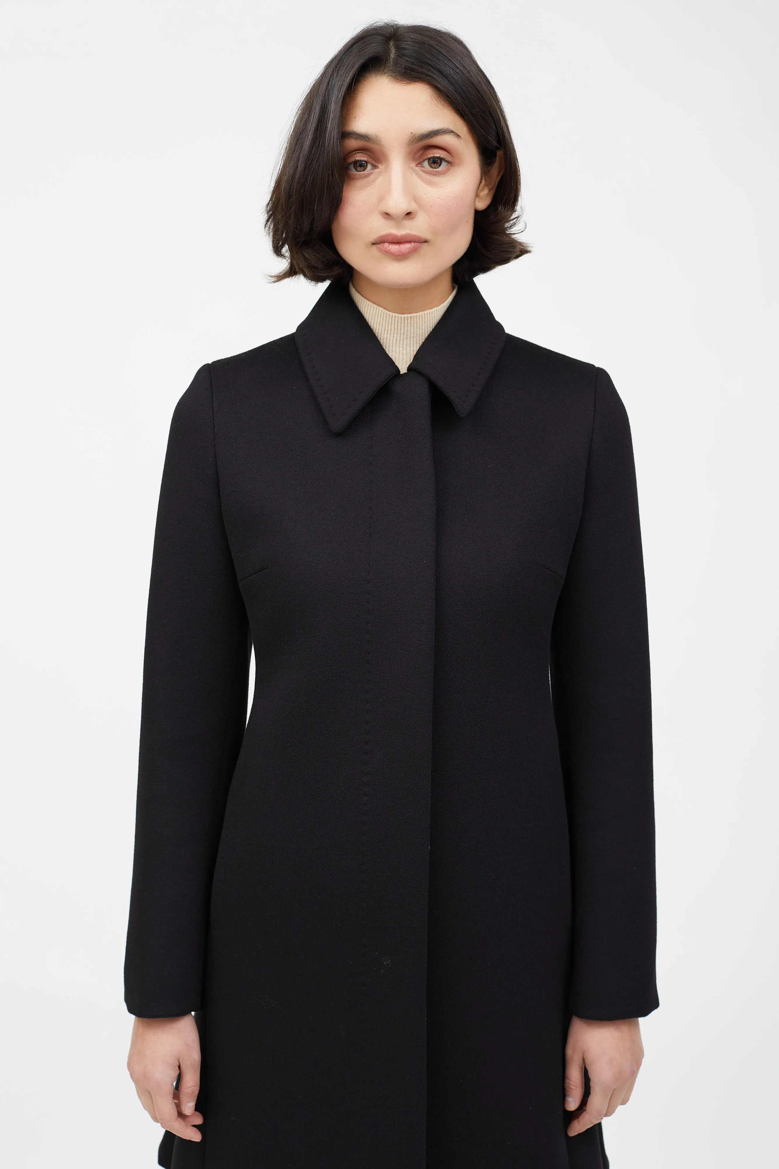 Black Wool & Cashmere A-Line Coat