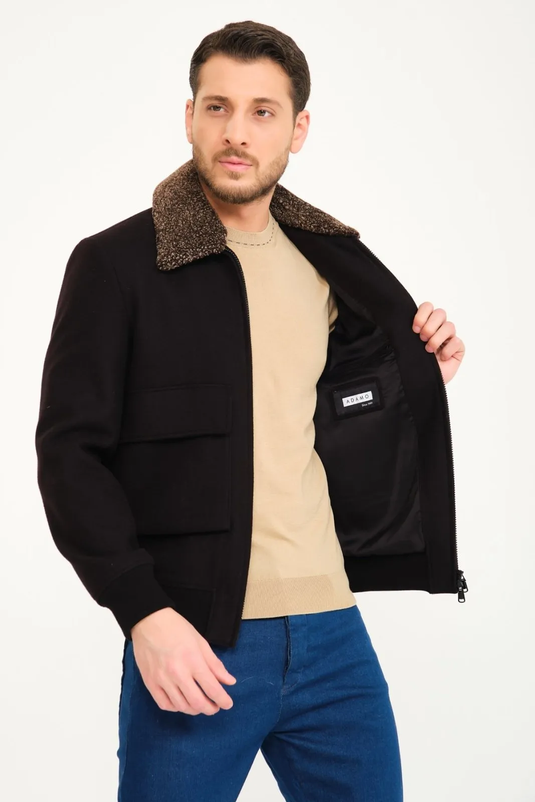 Black Wool & Shearling Coat