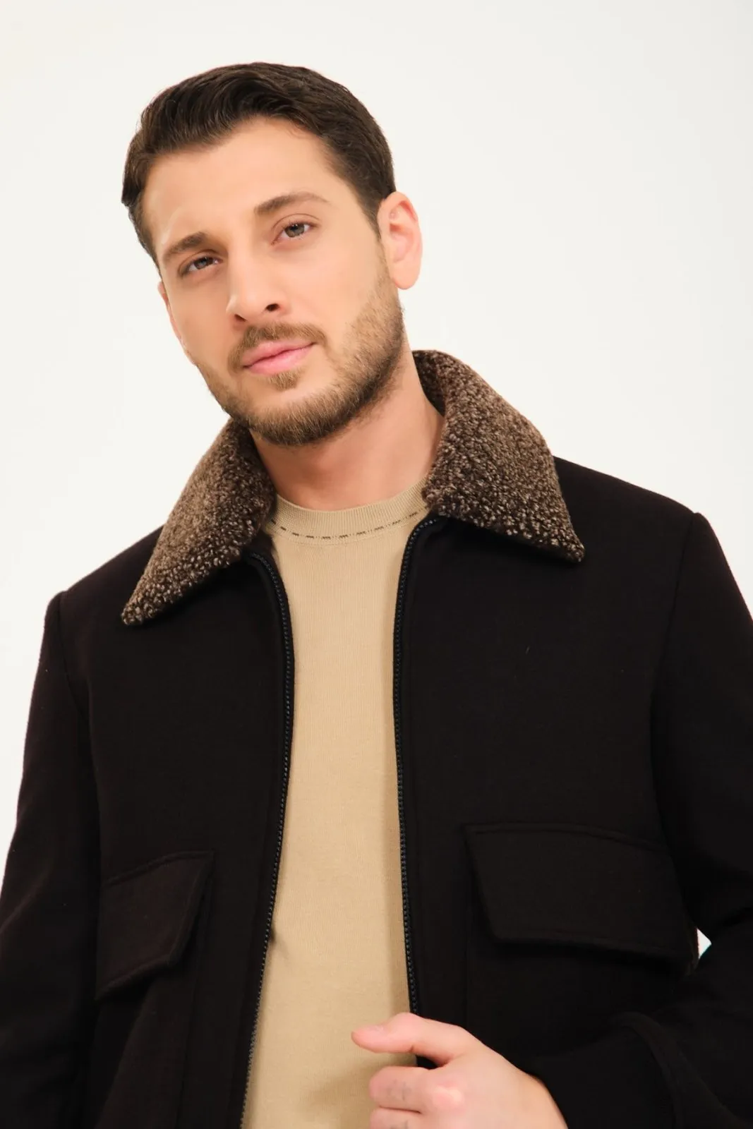 Black Wool & Shearling Coat