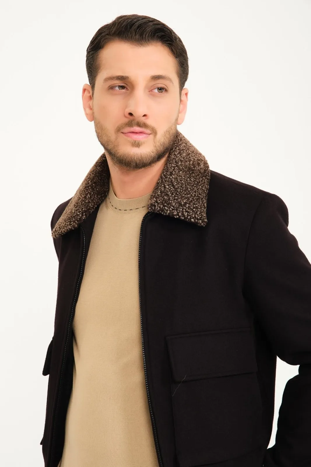 Black Wool & Shearling Coat