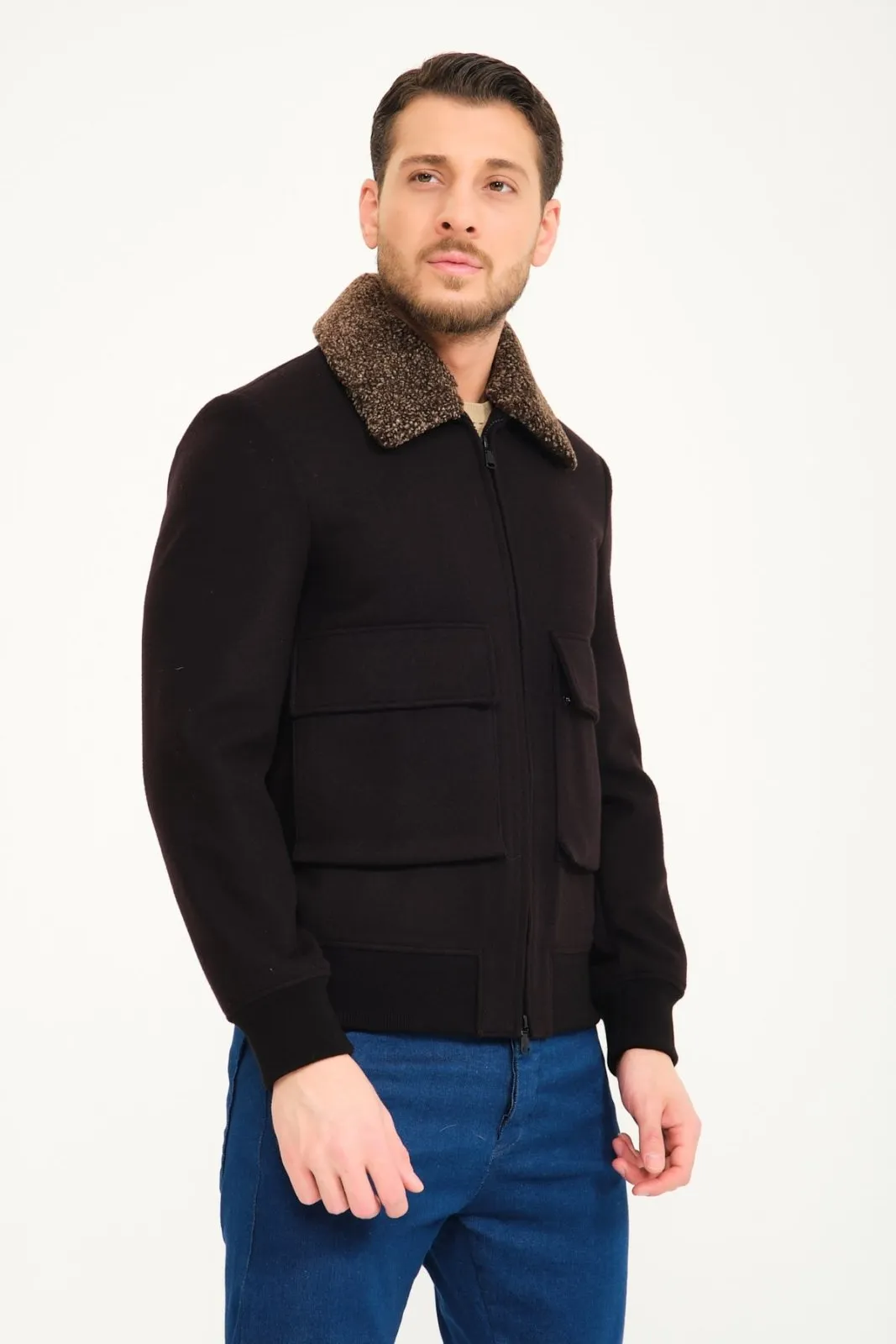 Black Wool & Shearling Coat