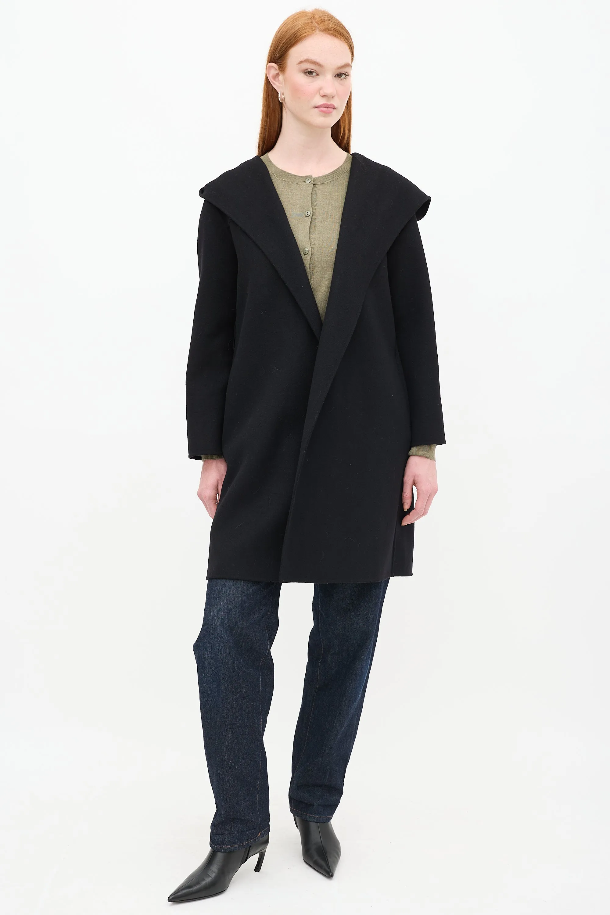 Black Wool Open Front Coat