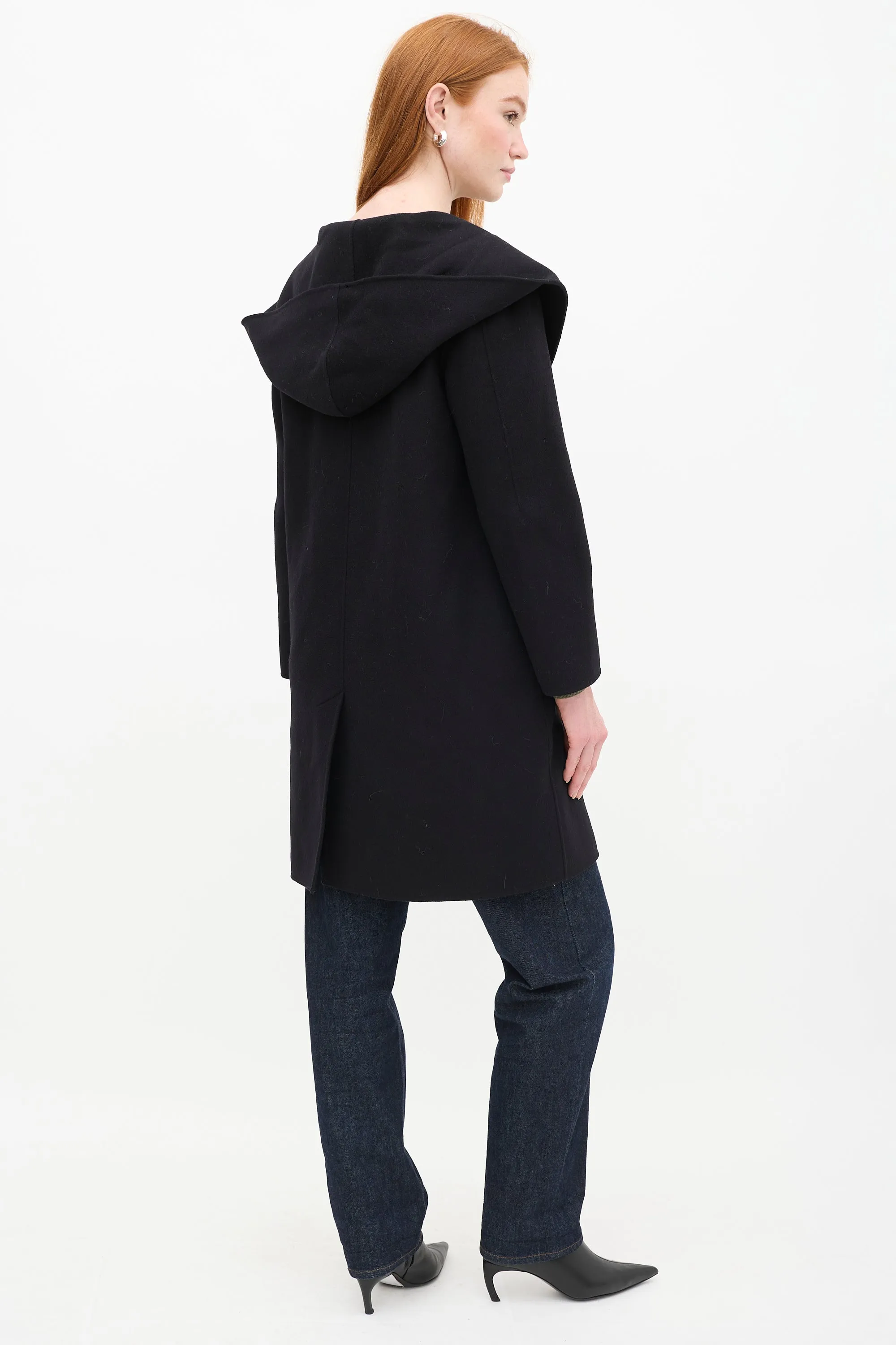 Black Wool Open Front Coat