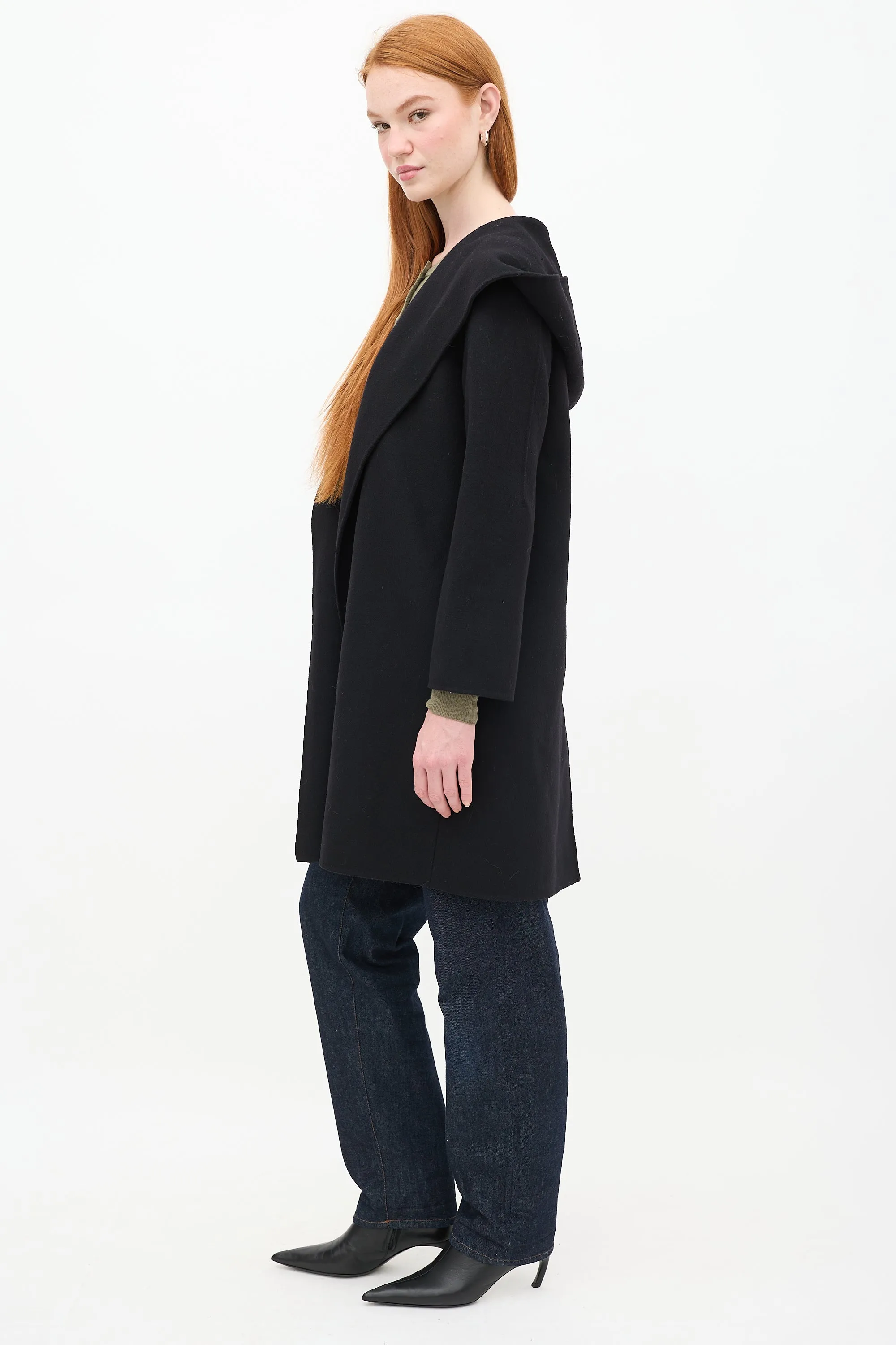 Black Wool Open Front Coat