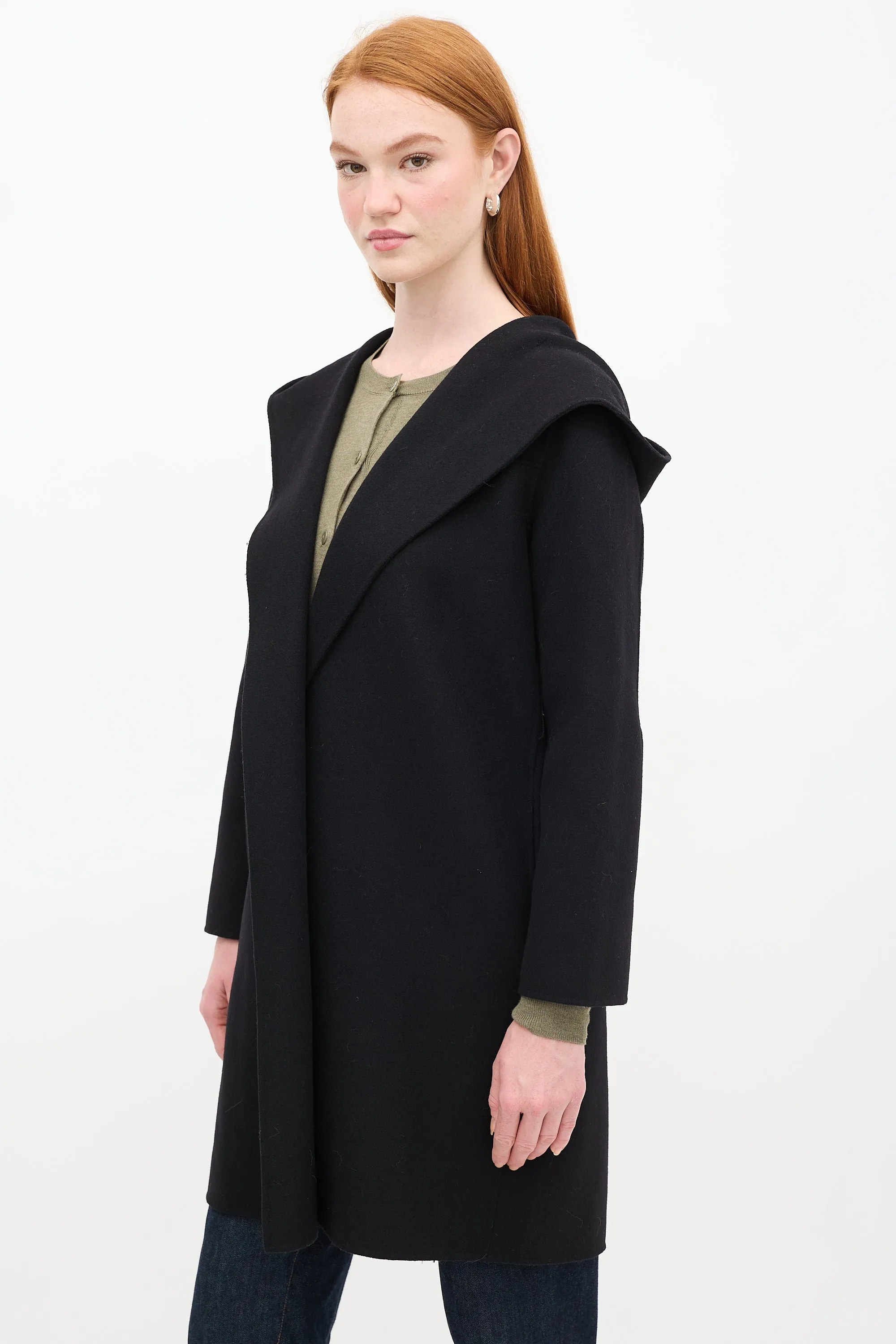 Black Wool Open Front Coat