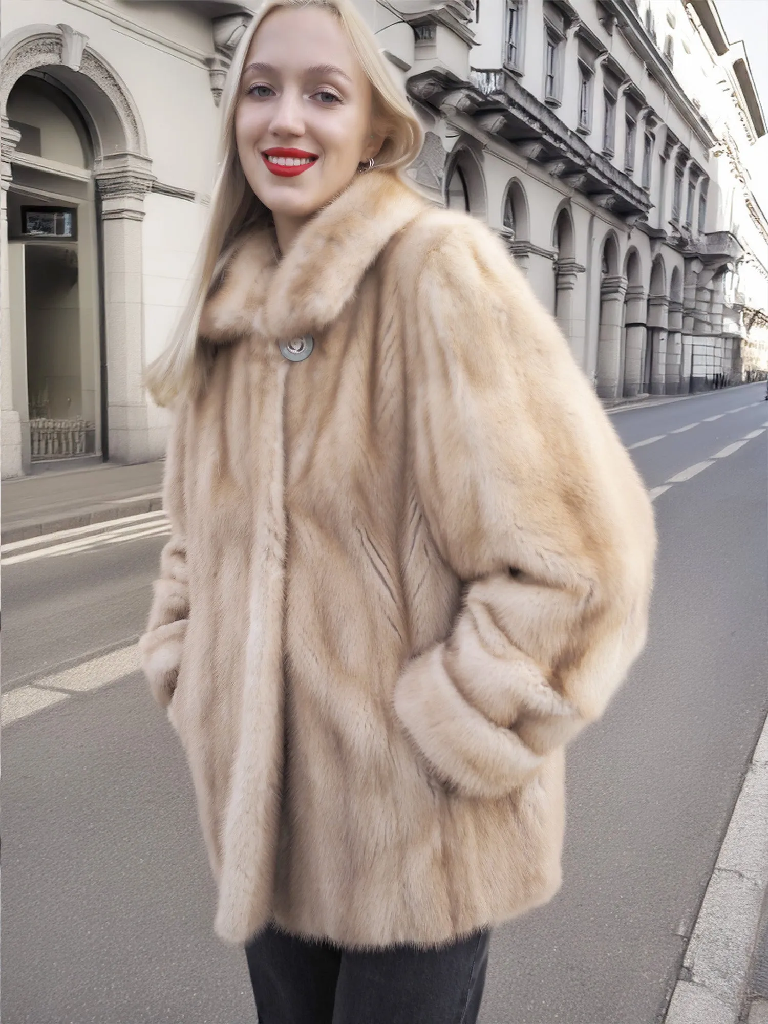 Blond Pastel Mink Fur Coat Stroller Jacket Modern Style M