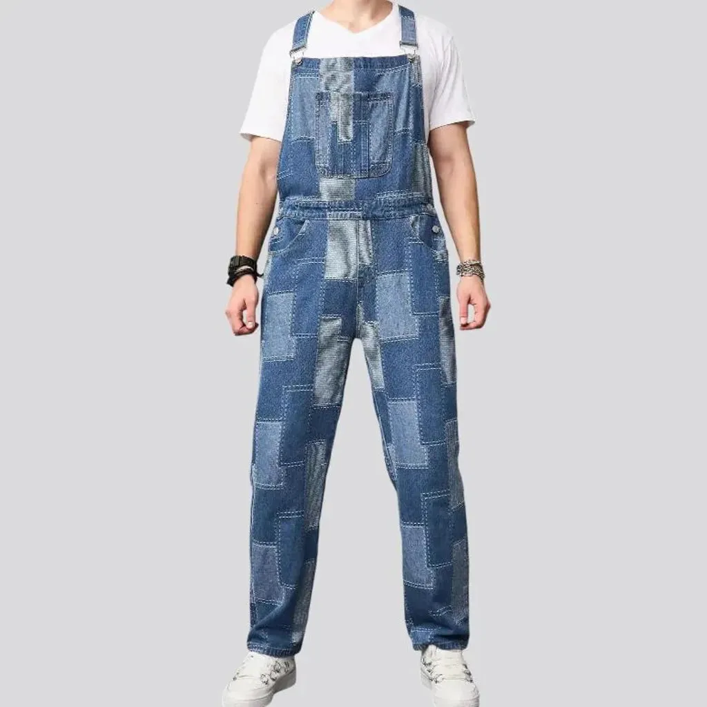 Boho patchwork design men's jeans dungaree