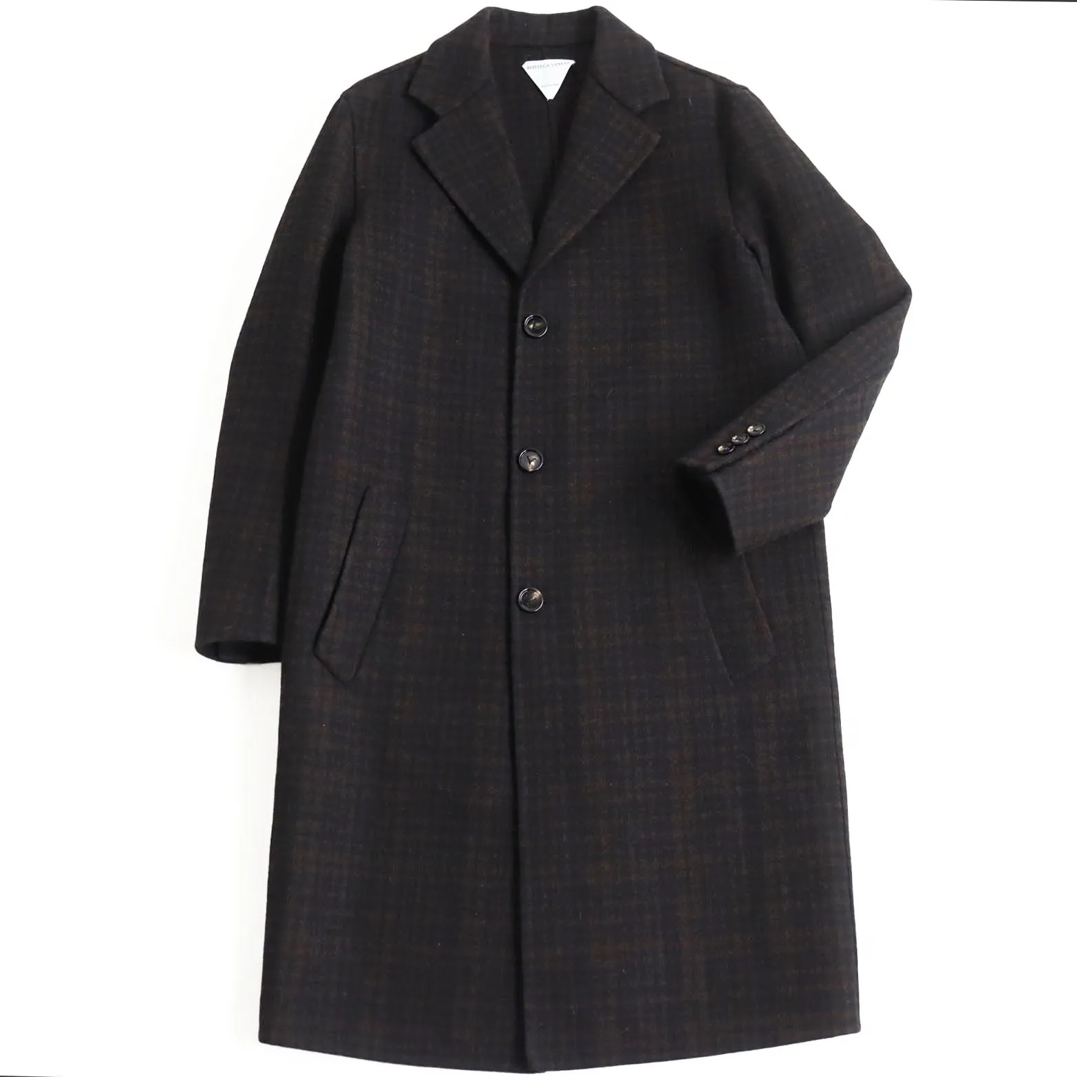 Bottega Veneta Wool Long Melton Chester Coat Brown Black