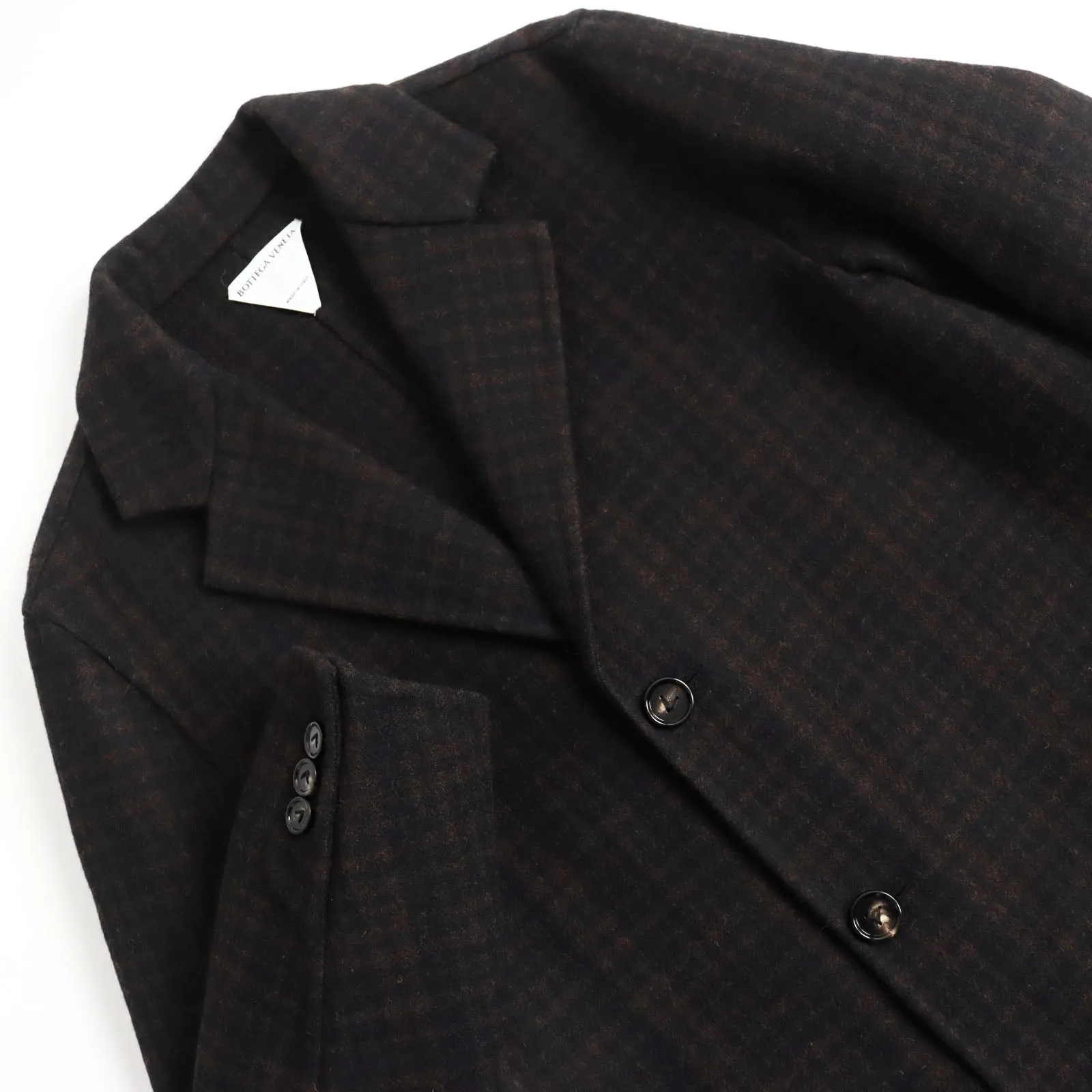 Bottega Veneta Wool Long Melton Chester Coat Brown Black