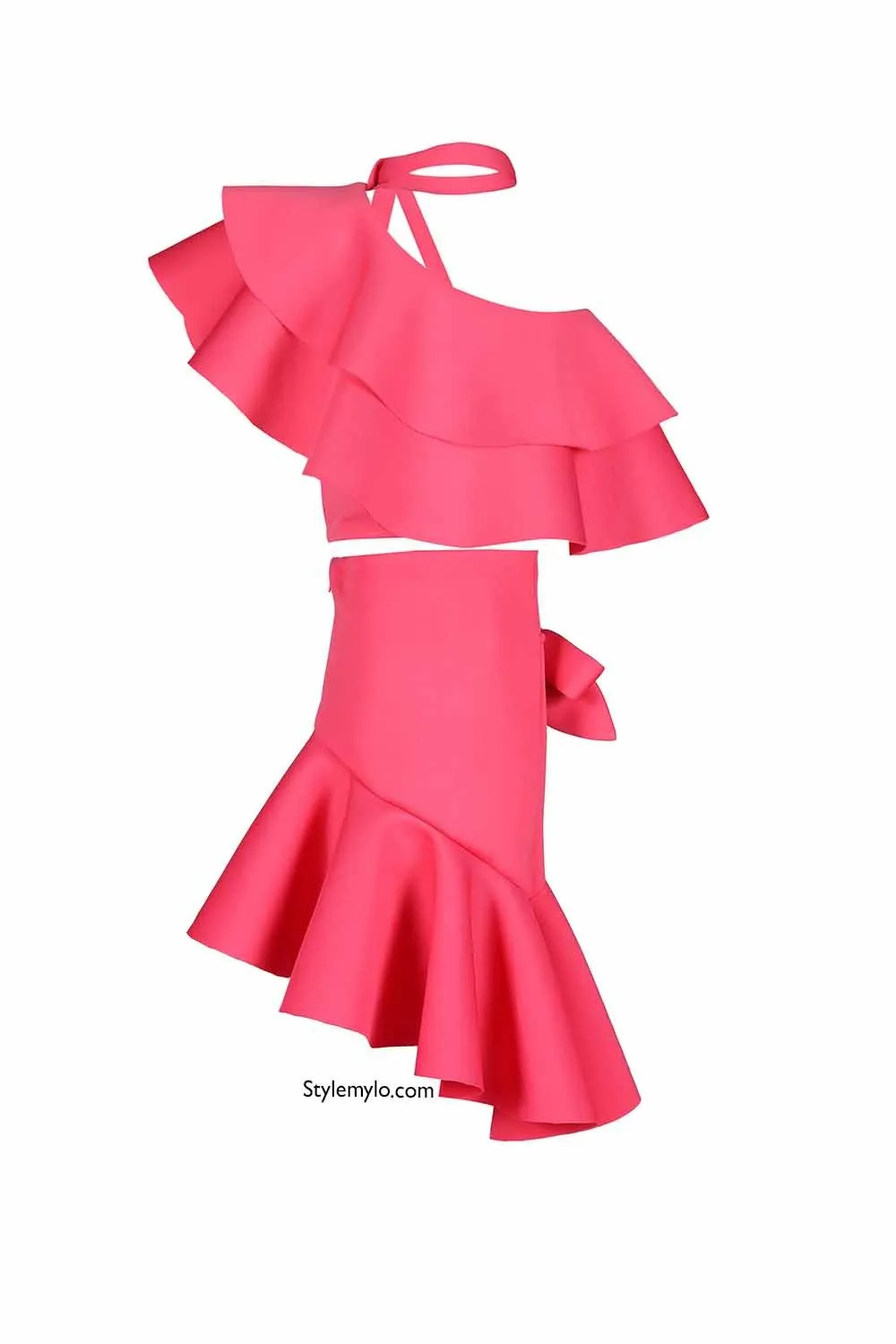 Bow Knot Ruffle Crop Top With Bow Skirt