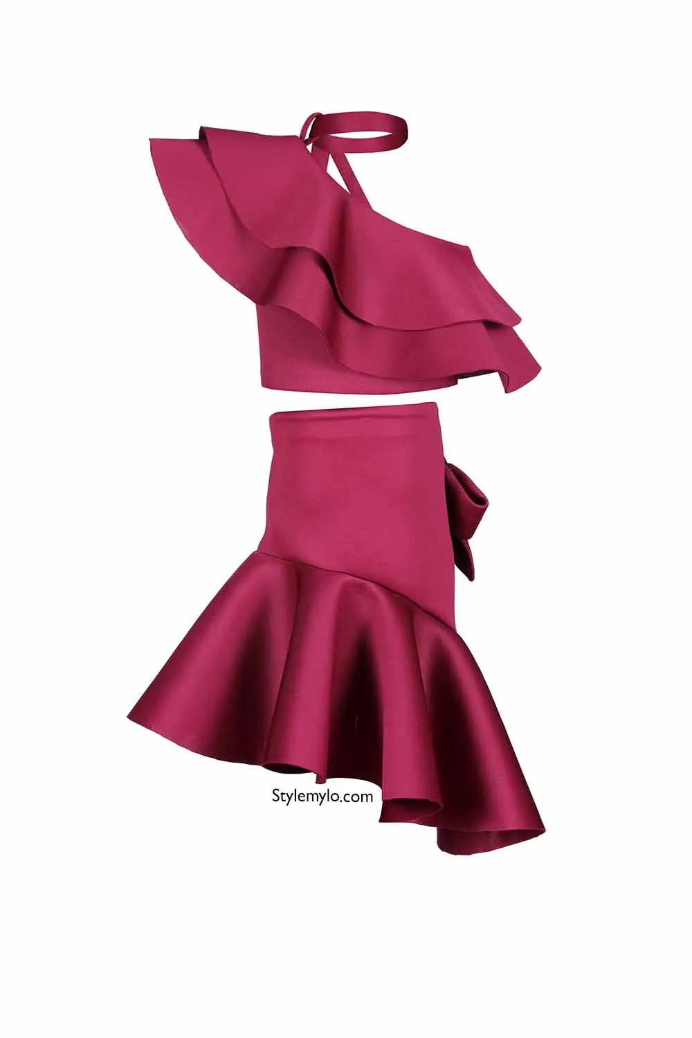 Bow Knot Ruffle Crop Top With Bow Skirt