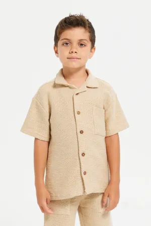 Boys Brown Heavy Loop Knit Shirt