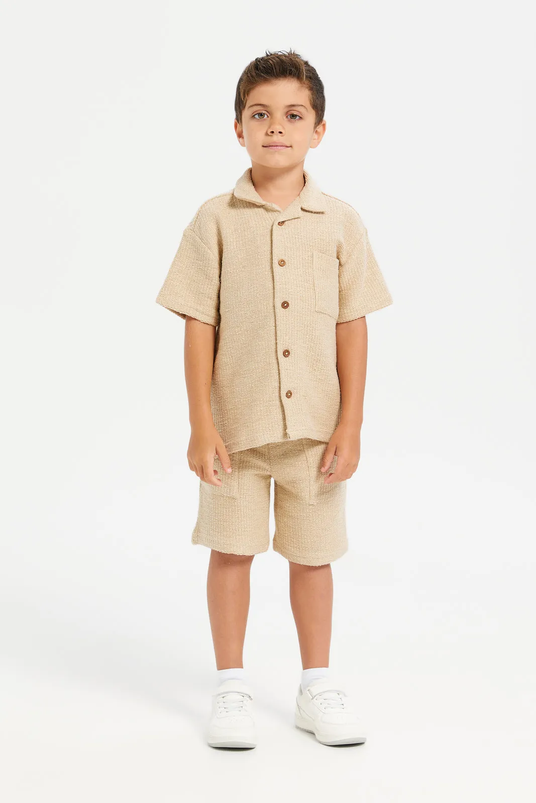 Boys Brown Heavy Loop Knit Shirt