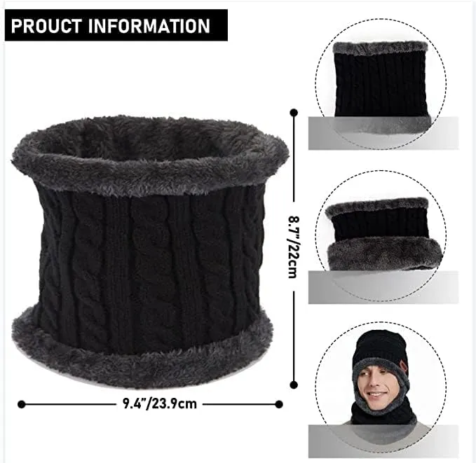 Brand Conquer Wool Beanie Cap & Muffler for Mens & Women – Winter Cap for Men – Men’s Woolen Cap with Neck Muffler – Winter Muffler for Women – Soft Woolen Muffler & Cap for Men & Women Black (Black)