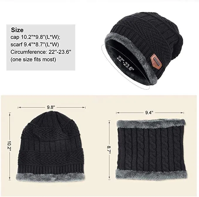 Brand Conquer Wool Beanie Cap & Muffler for Mens & Women – Winter Cap for Men – Men’s Woolen Cap with Neck Muffler – Winter Muffler for Women – Soft Woolen Muffler & Cap for Men & Women Black (Black)