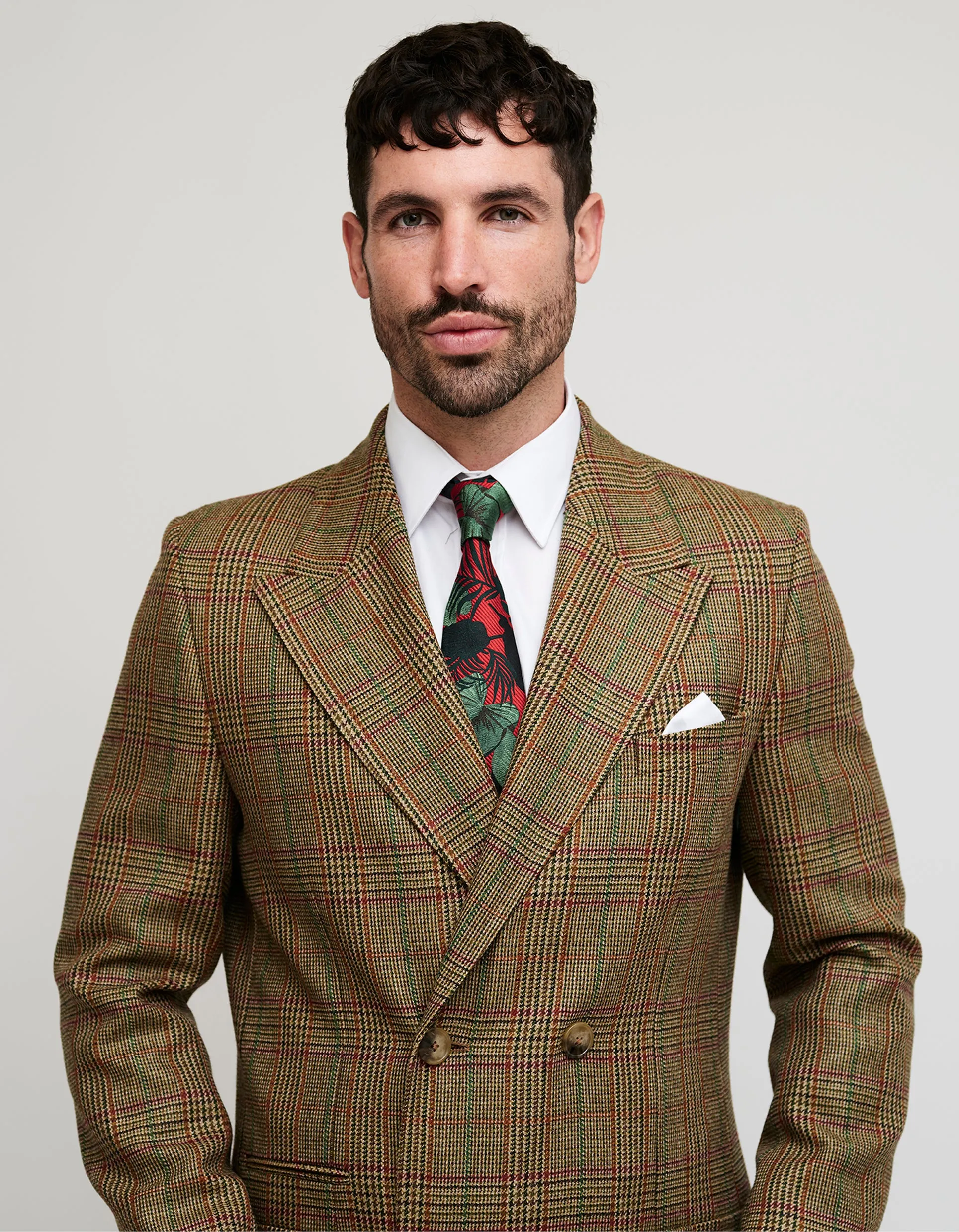 Brown Check Tweed Double Breasted Coat