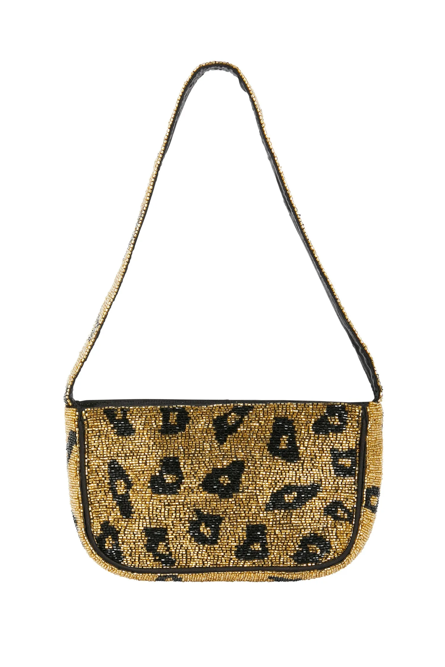 Brown Leopard Beaded Baguette Bag