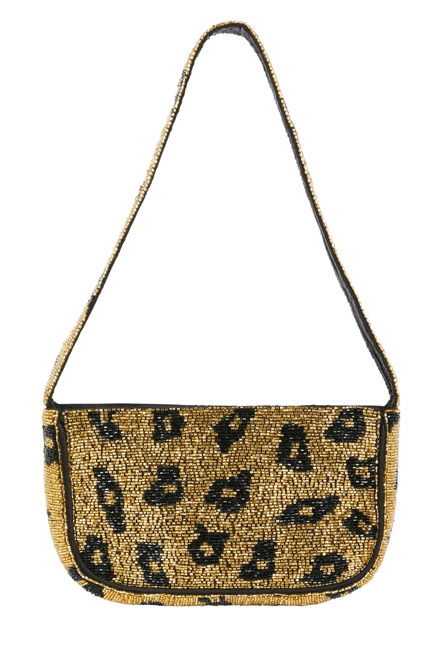 Brown Leopard Beaded Baguette Bag