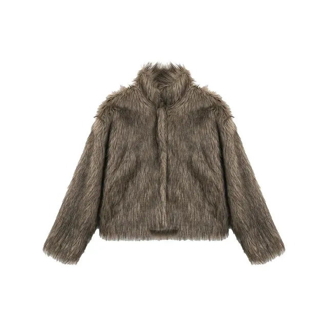 Brown Thickened Fake Fur Jacket