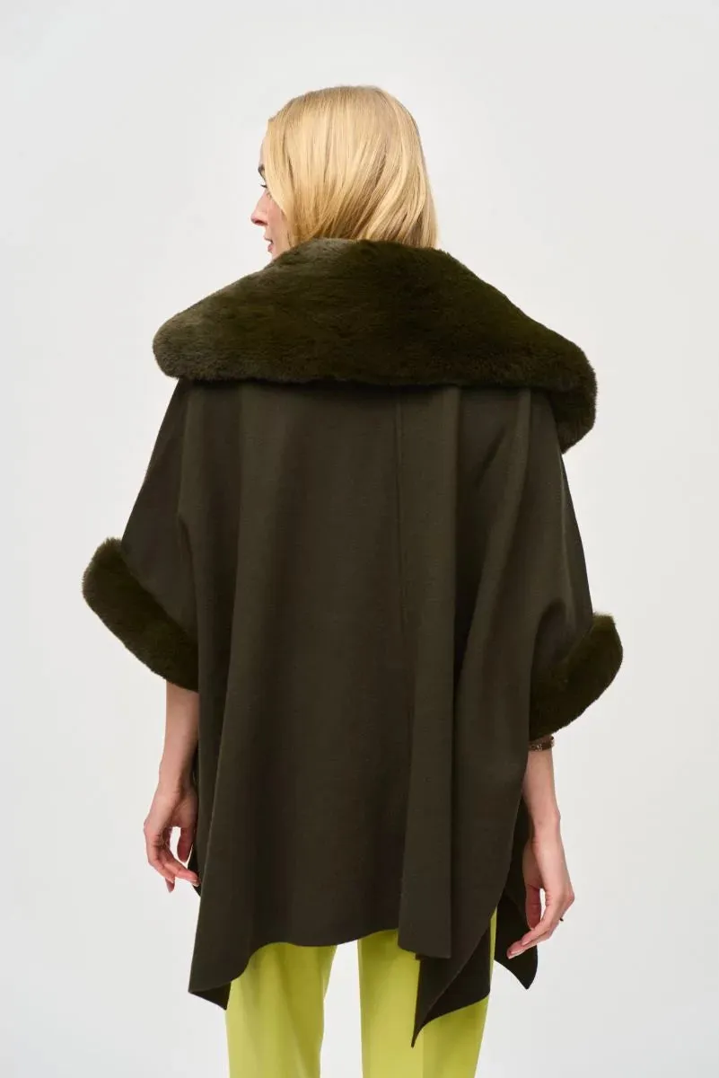 Brushed Jacquard and Faux Fur Cape