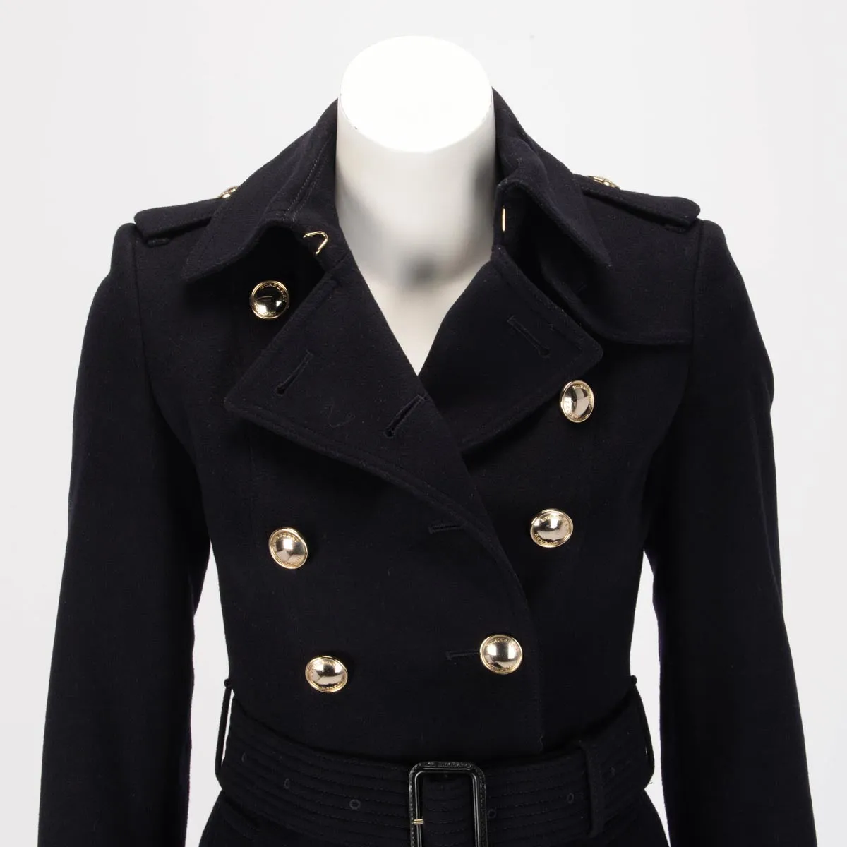 Burberry Navy Wool & Cashmere Double Breasted Coat UK 4