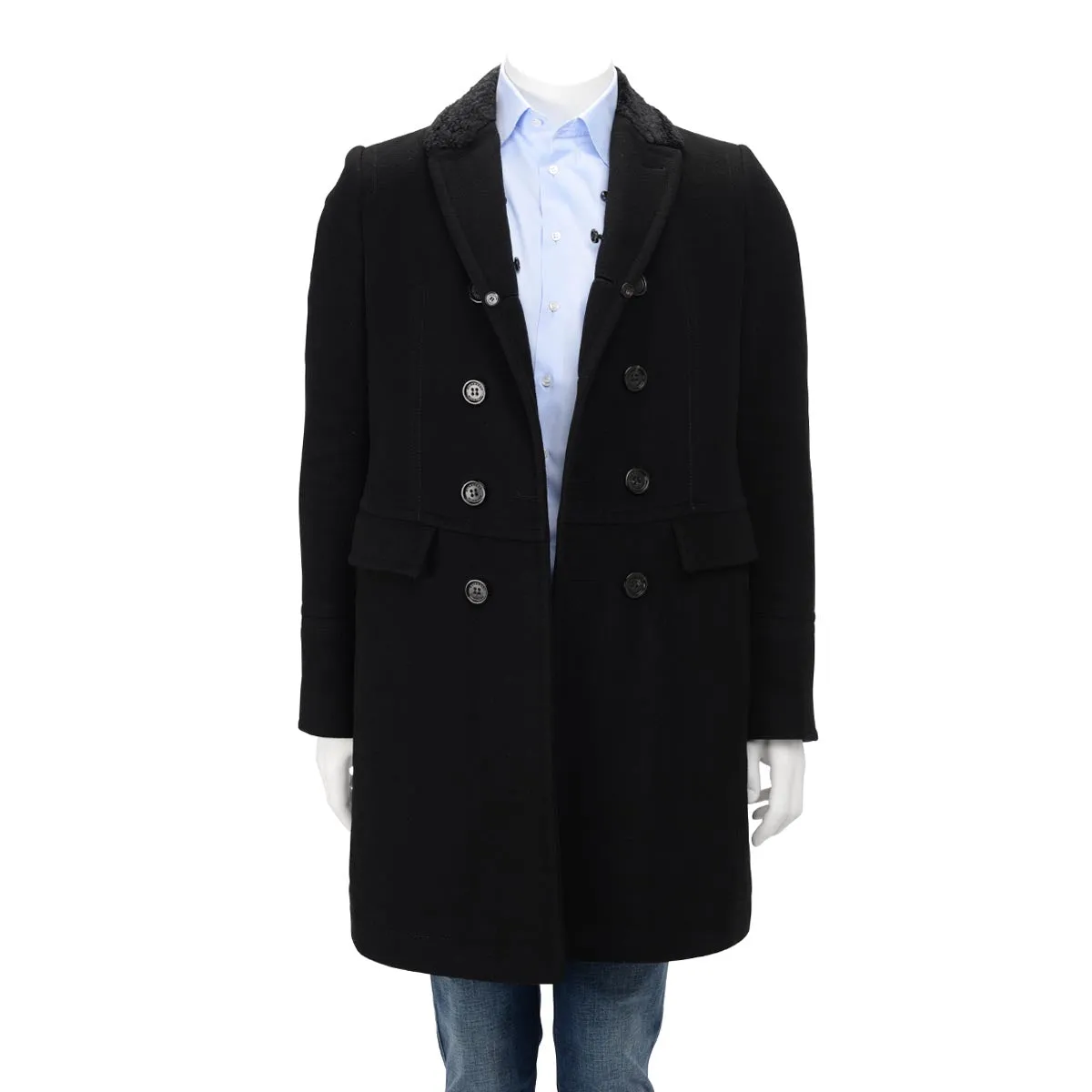 Burberry Prorsum Black Wool Blend Shearling Collar Coat 46