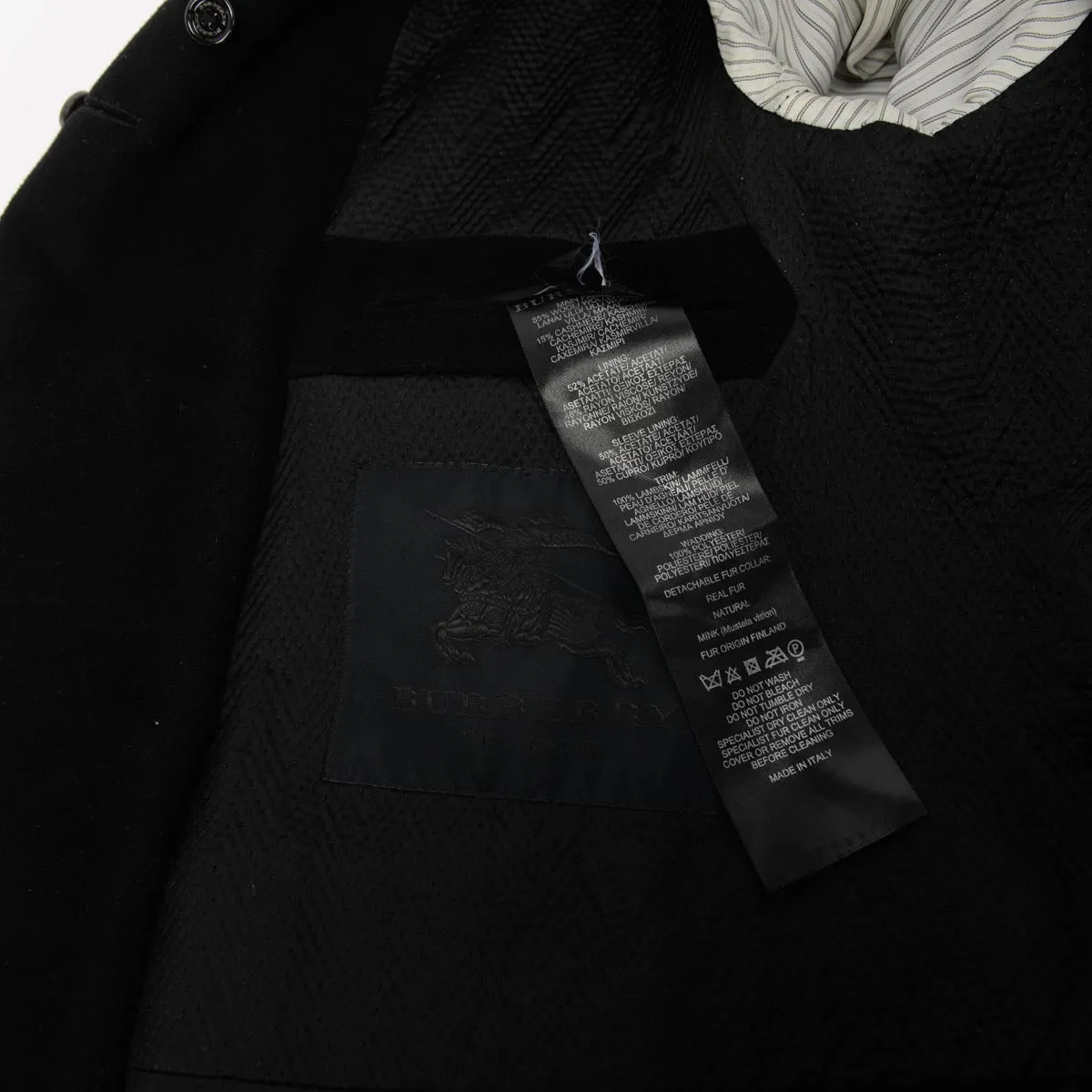 Burberry Prorsum Black Wool Blend Shearling Collar Coat 46