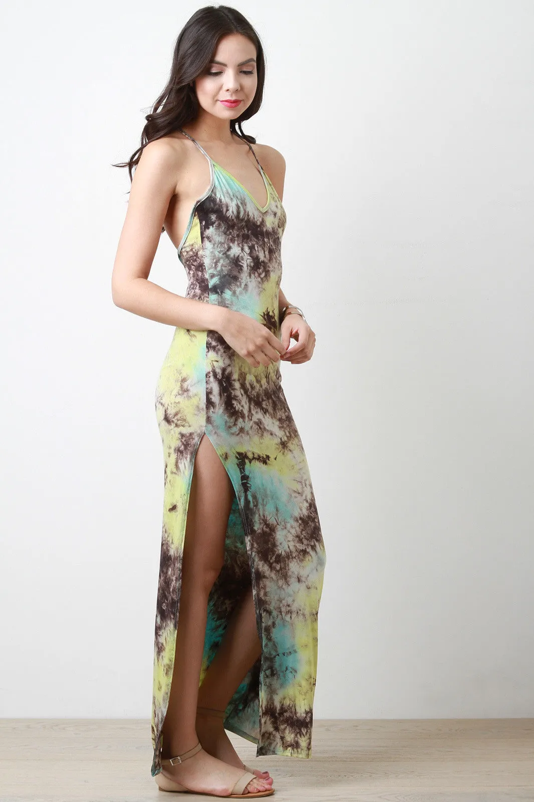 Burst Tie Dye Slit Maxi Dress