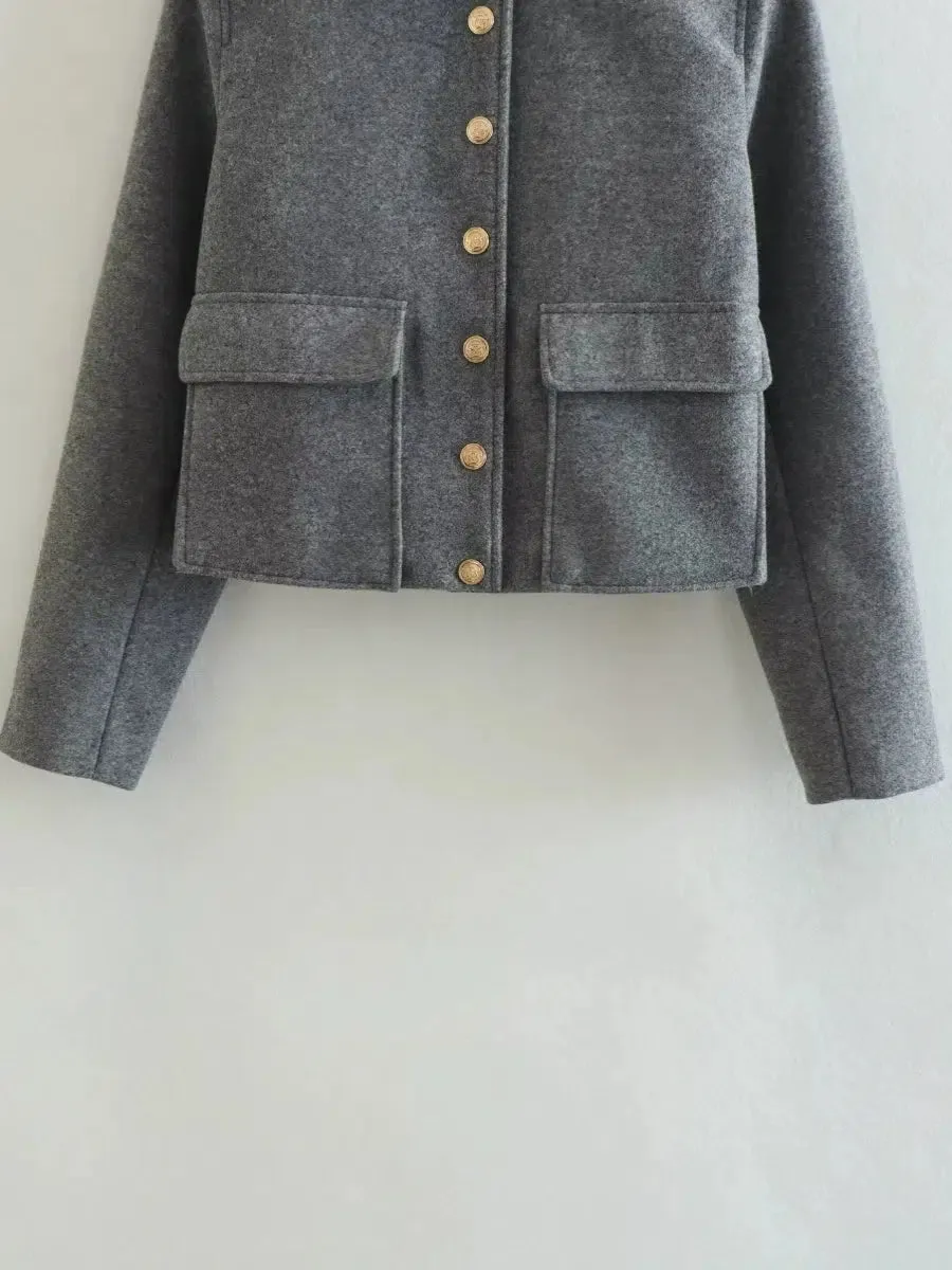 Button-Up Wool Blend Coat