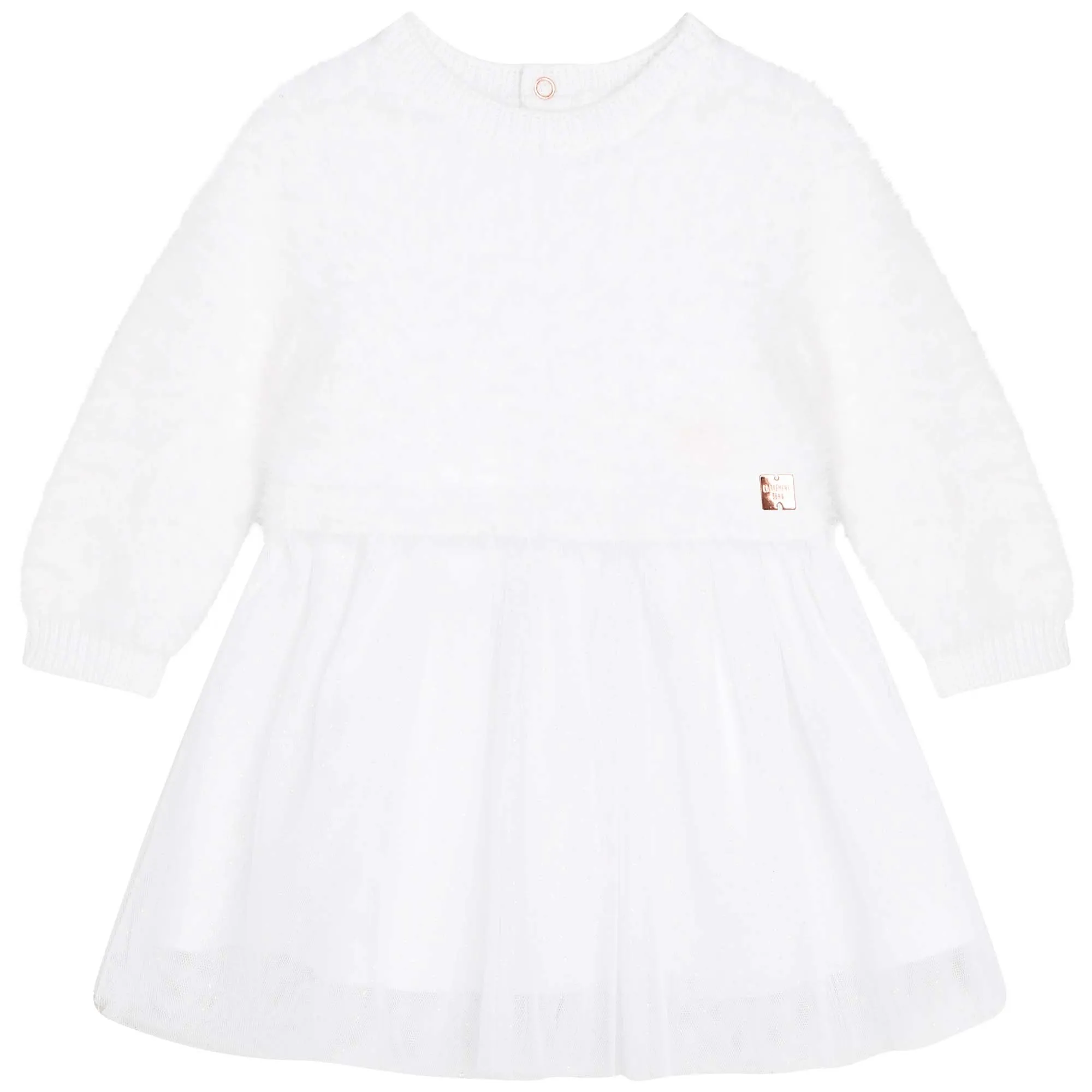 Carrement Beau White Knit Tulle Dress