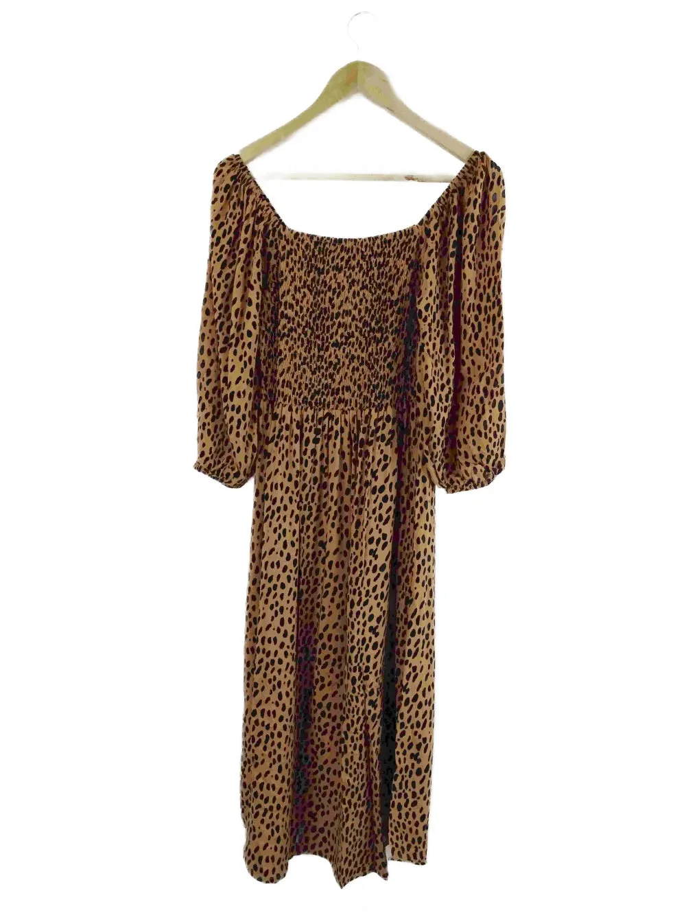 Cartel & Willow 'Devon' Brown Leopard Print Shirred Dress L | BNWT