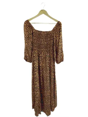 Cartel & Willow 'Devon' Brown Leopard Print Shirred Dress L | BNWT