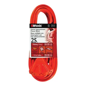 CCI 0825 Extension Cord, 14 AWG Cable, 25 ft L, 15 A, 125 V, Orange