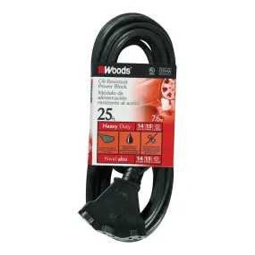 CCI 2451 Extension Cord, 14 AWG Cable, 25 ft L, 15 A, 125 VAC, Black