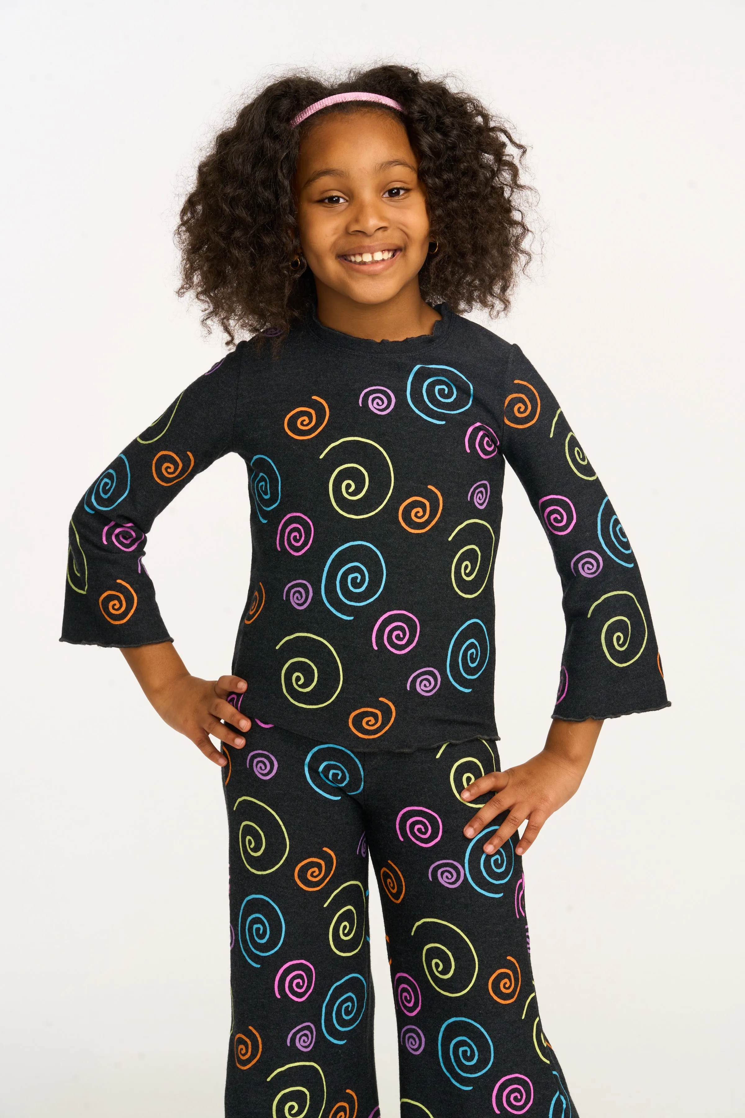 Chaser Rainbow Swirl Ruffle Neck Long Sleeve