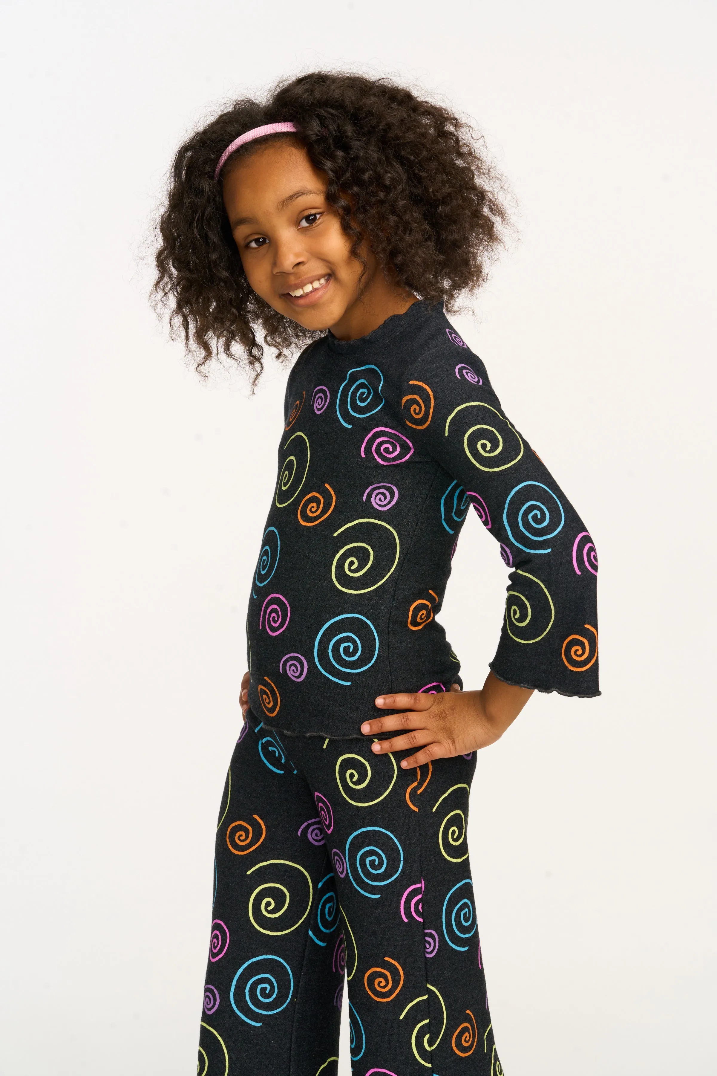 Chaser Rainbow Swirl Ruffle Neck Long Sleeve